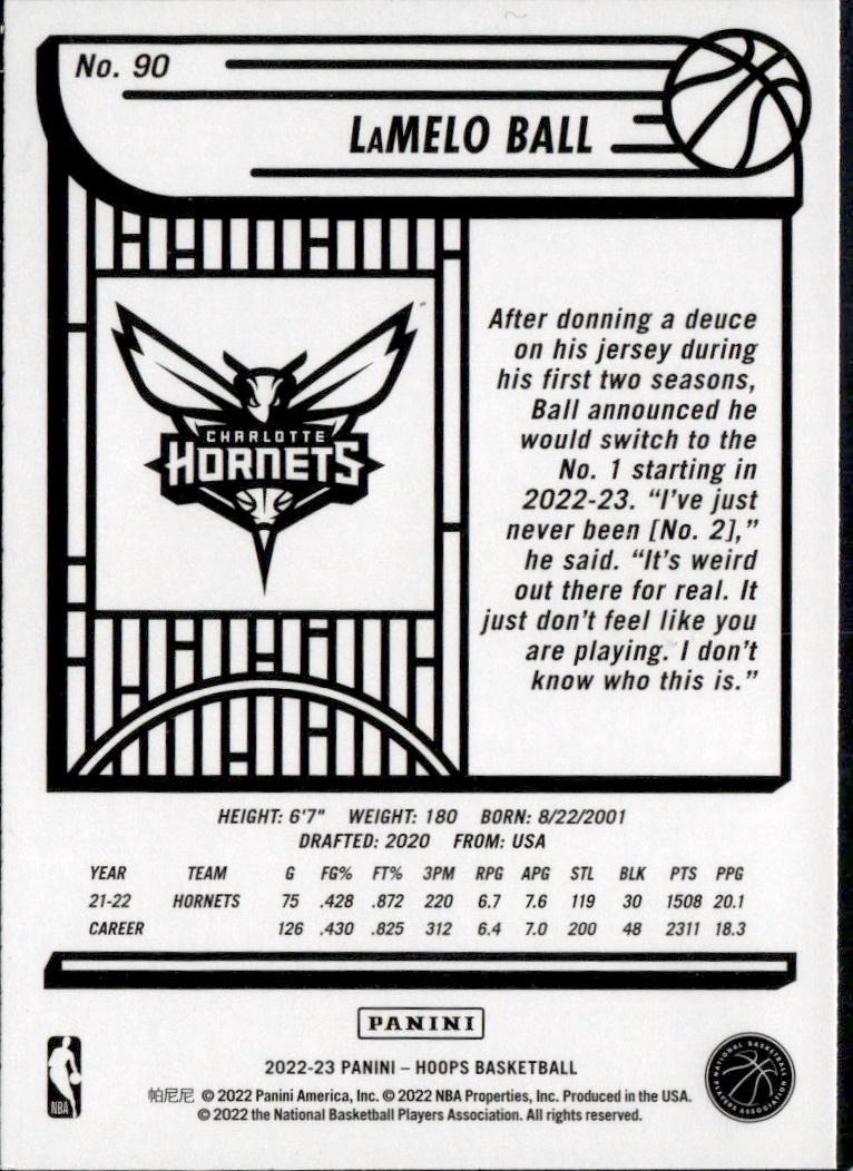2022-23 Hoops Basketball - Base #90 Charlotte Hornets (LaMelo Ball)