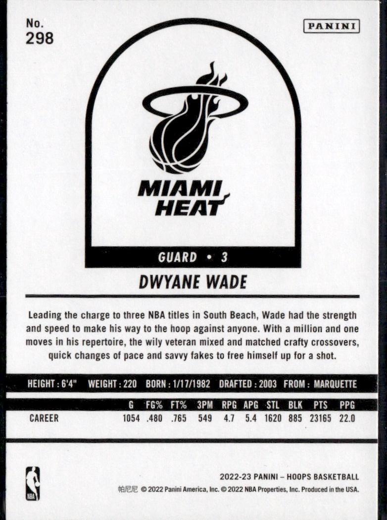 2022-23 Hoops Basketball - Base #298 Miami Heat (Dwyane Wade)