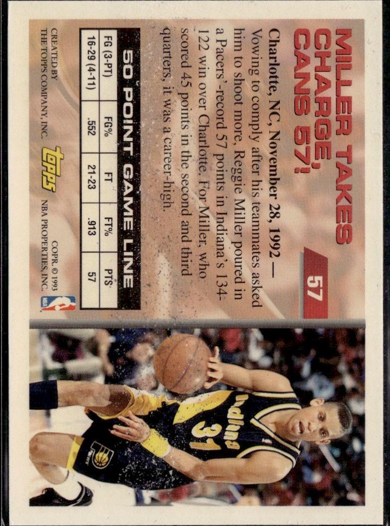 1993-94 Topps Basketball - Base #57 Indiana Pacers (Reggie Miller)