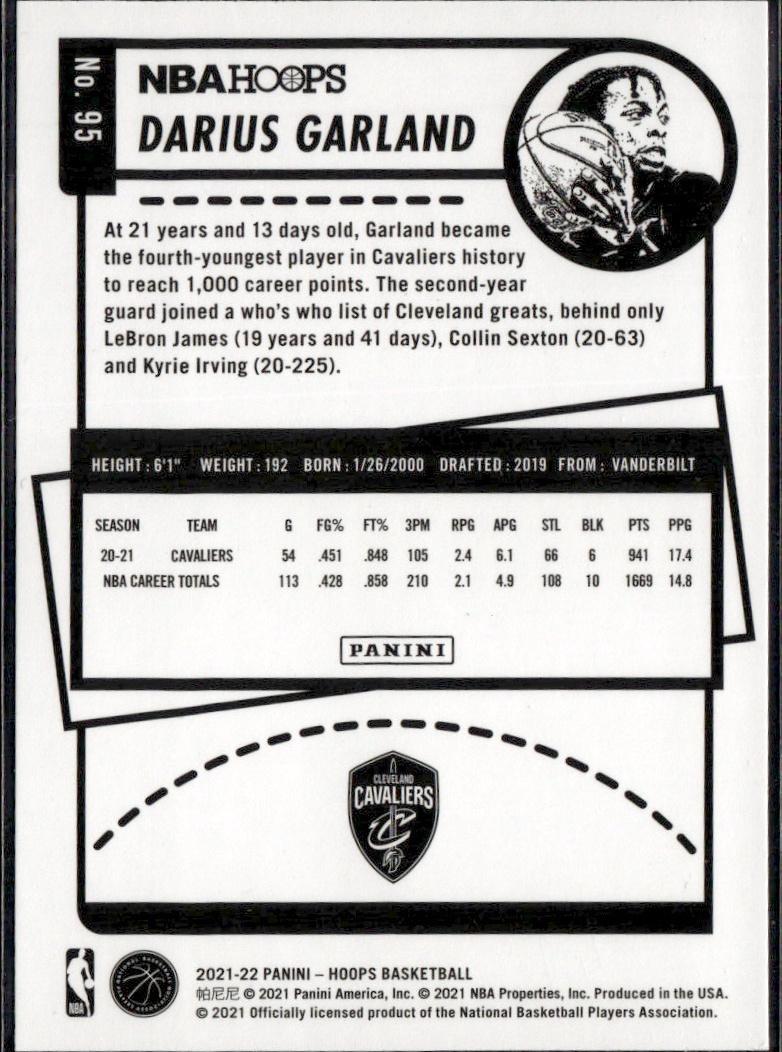 2021-22 Hoops Basketball - Base #95 Cleveland Cavaliers, Darius Garland