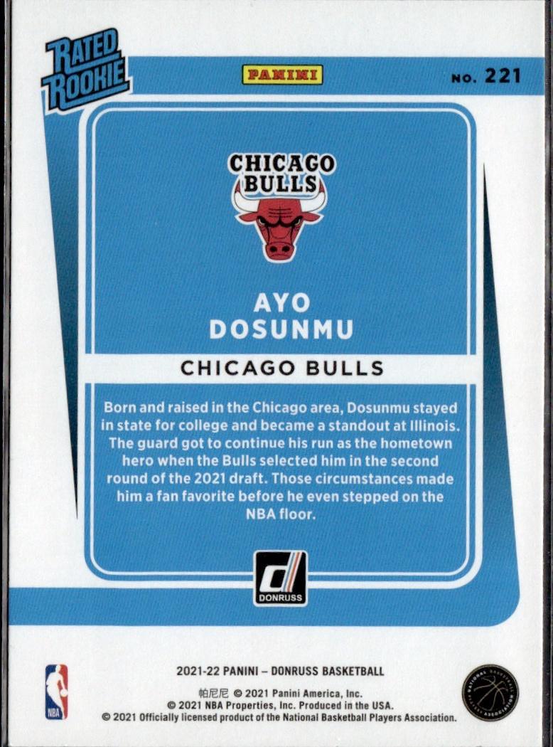 2021-22 Donruss Basketball - Base #221 Ayo Dosunmu Chicago Bulls, Ayo Dosunmu