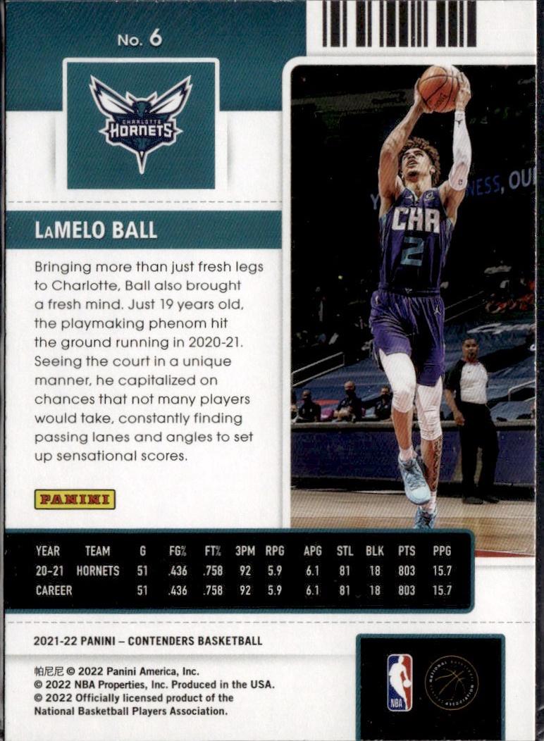 2021-22 Panini Contenders Basketball - Game Ticket Bronze #6 LaMelo Ball Charlotte Hornets (LaMelo Ball)