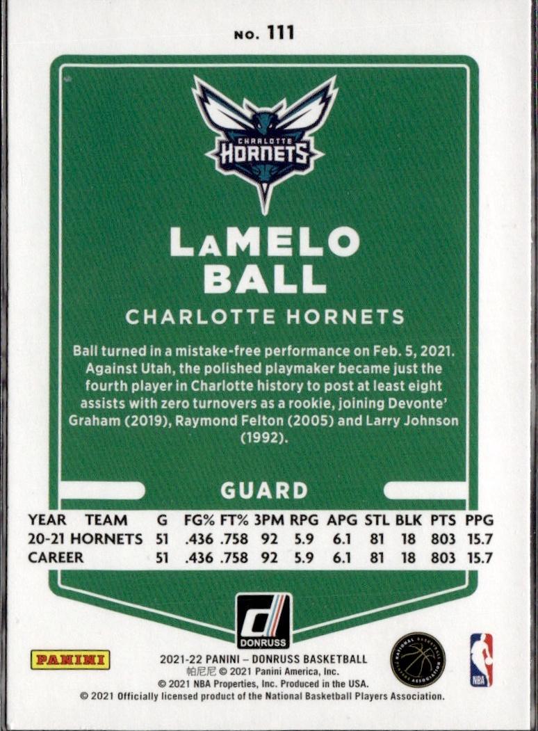 2021-22 Donruss Basketball - Base #111 Charlotte Hornets (LaMelo Ball)