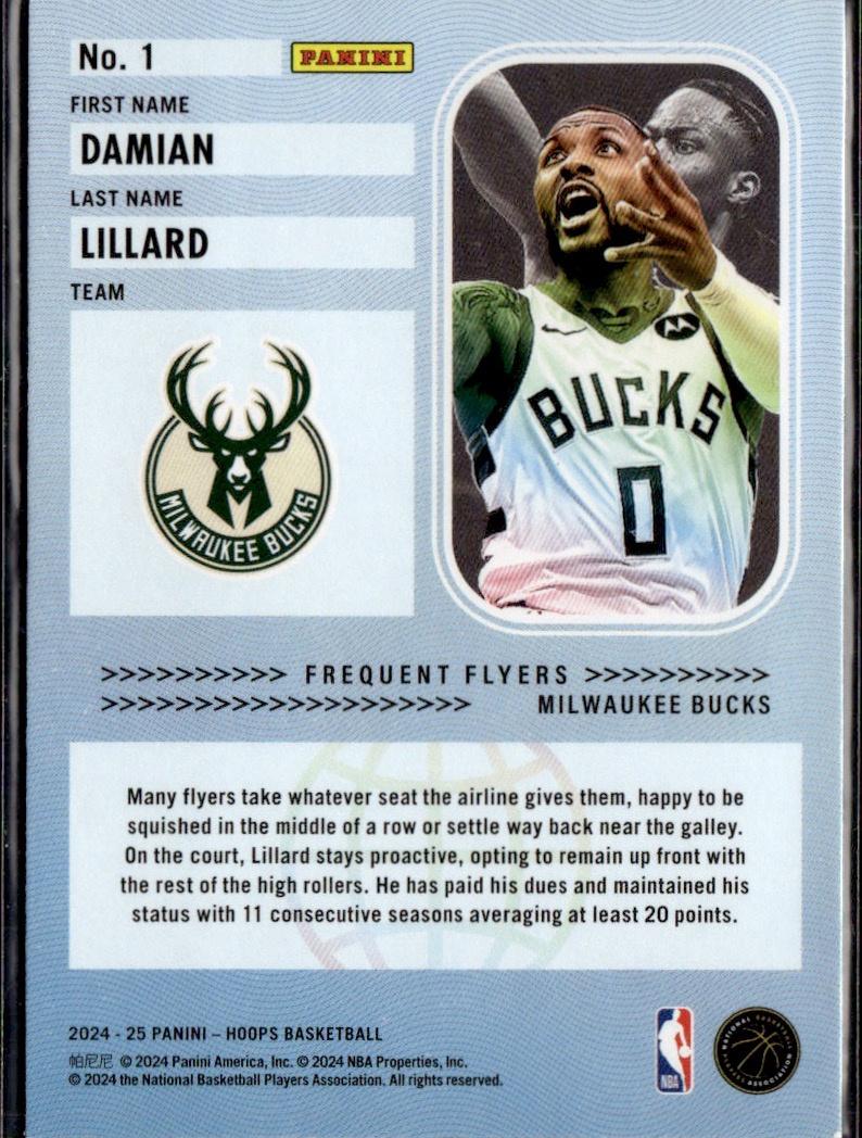 2024-25 Hoops Basketball - Frequent Flyers #1 Damian Lillard Milwaukee Bucks
