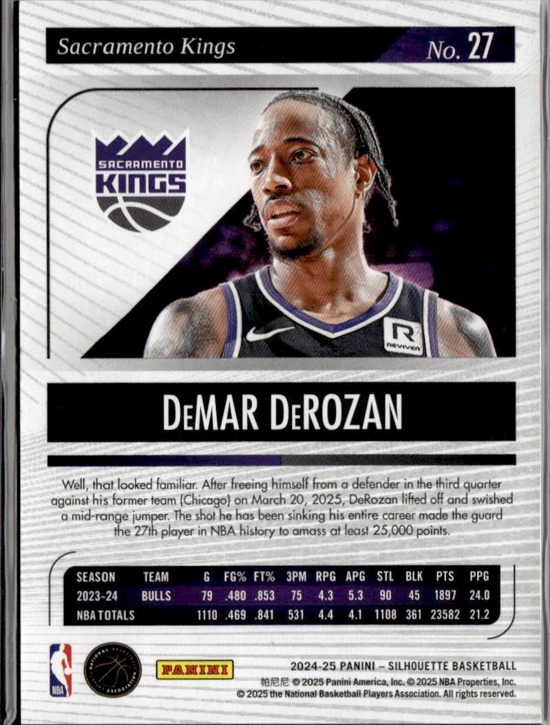 2024-25 Panini Silhouette Basketball - Base Holo Silver #/149 #27 DeMar DeRozan Sacramento Kings,