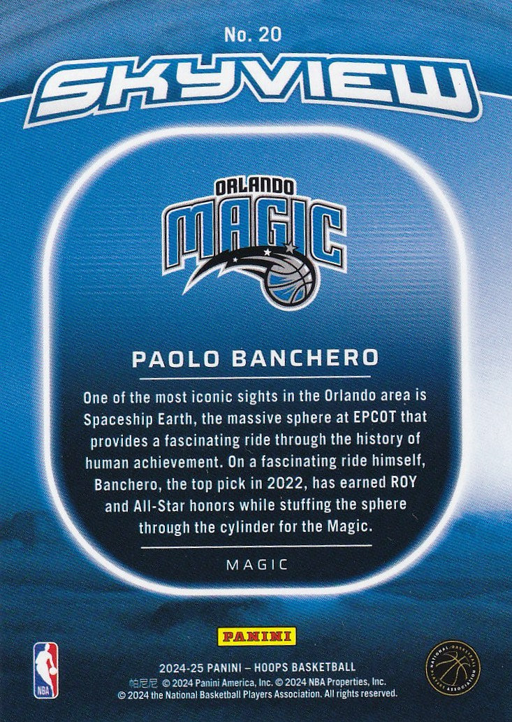 2024-25 Hoops Basketball Skyview #20 Orlando Magic, Paolo Banchero