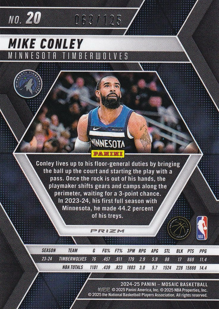 2024-25 Panini Mosaic Basketball - Base Ice Mosaic #/125 #20 Minnesota Timberwolves, Mike Conley
