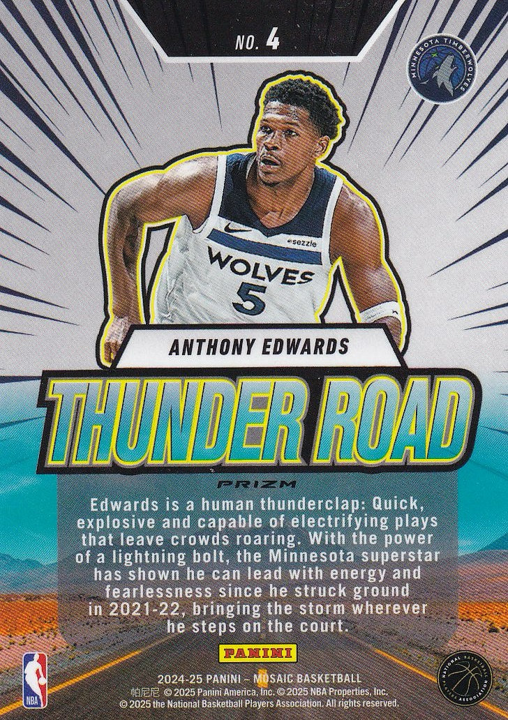 2024-25 Panini Mosaic Basketball Thunder Road Mosaic #4 Minnesota Timberwolves, Anthony Edwards