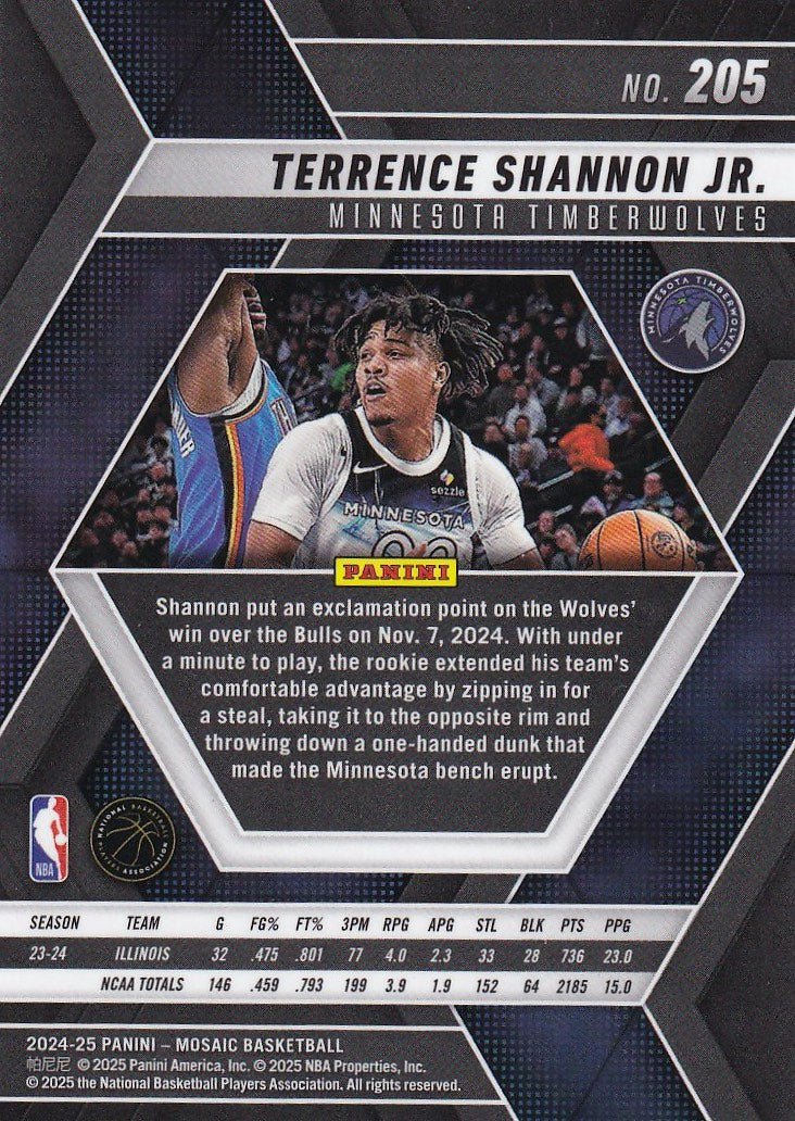 2024-25 Panini Mosaic Basketball - Base #205 Minnesota Timberwolves, Terrence Shannon Jr.