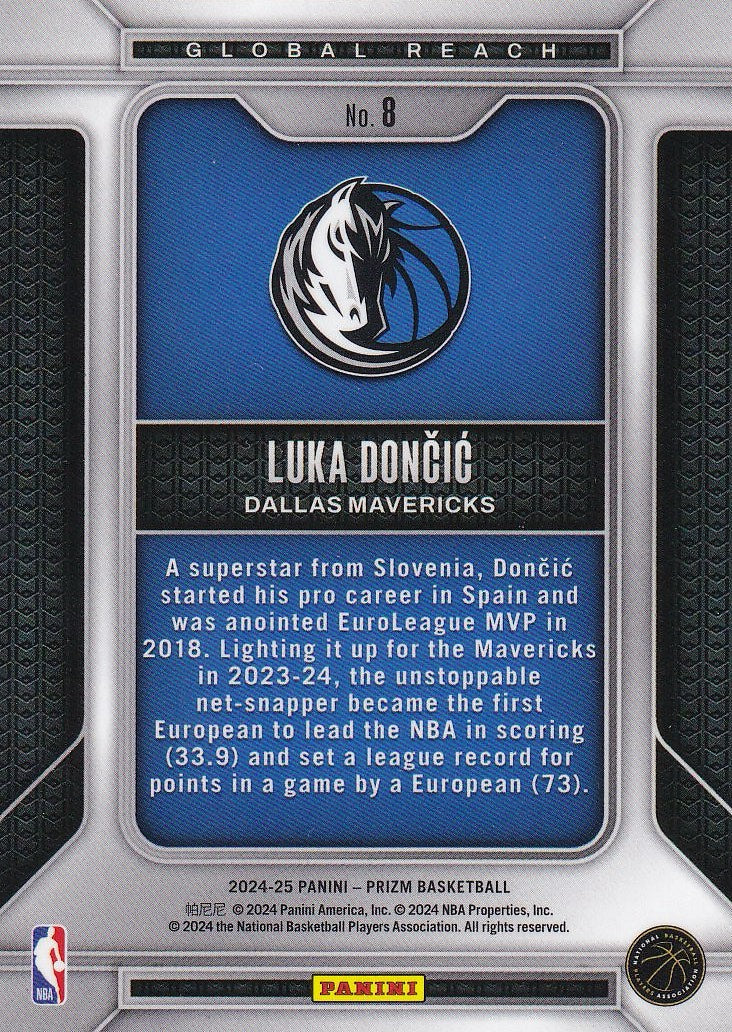 2024-25 Panini Prizm Basketball Global Reach #8 Dallas Mavericks, Luka Doncic