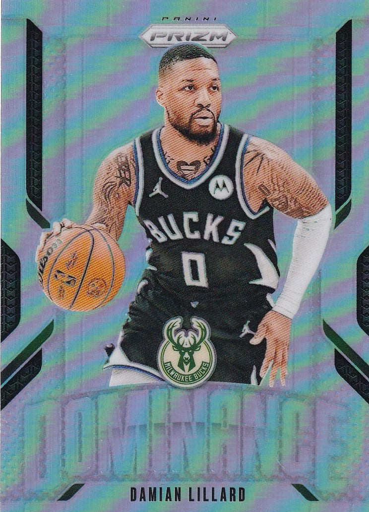 2024-25 Panini Prizm Basketball Dominance Prizms Silver #1 Milwaukee Bucks, Damian Lillard
