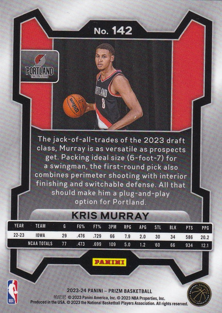 2023-24 Panini Prizm Basketball - Base #142 Portland Trail Blazers, Kris Murray