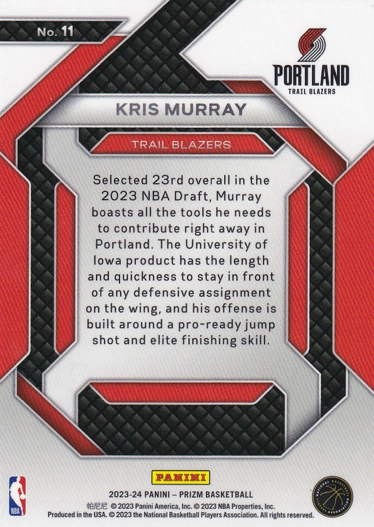 2023-24 Panini Prizm Basketball Emergent #11 Portland Trail Blazers, Kris Murray