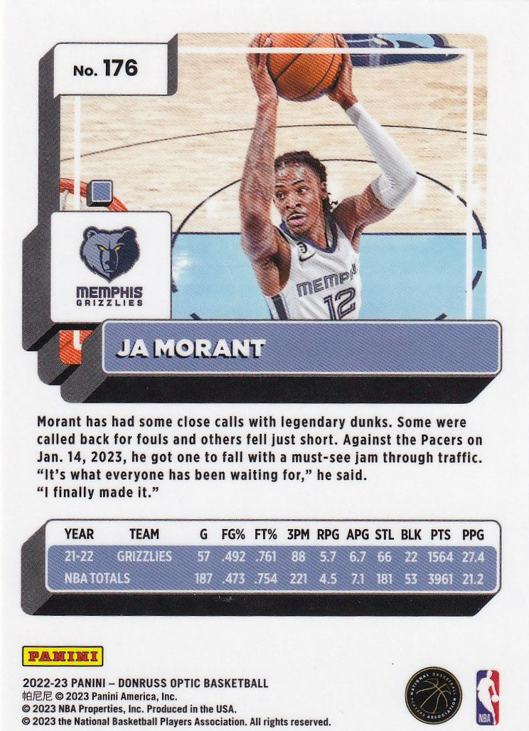 2022-23 Donruss Optic Basketball - Base #176 Memphis Grizzlies, Ja Morant