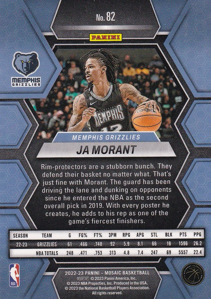 2022-23 Panini Mosaic Basketball - Base #82 Memphis Grizzlies, Ja Morant