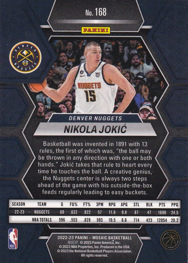 2022-23 Panini Mosaic Basketball - base #168 Denver Nuggets, Nikola Jokic