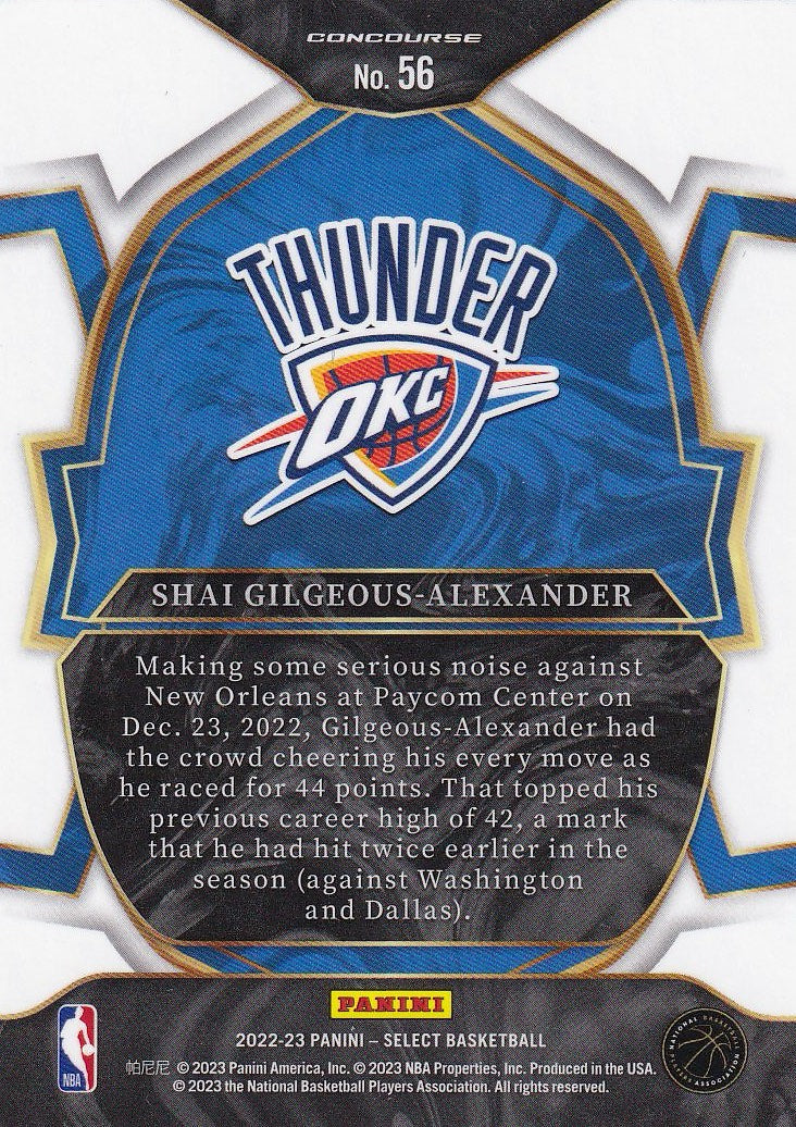 2022-23 Panini Select Basketball - Base #56 Oklahoma City Thunder, Shai Gilgeous-Alexander