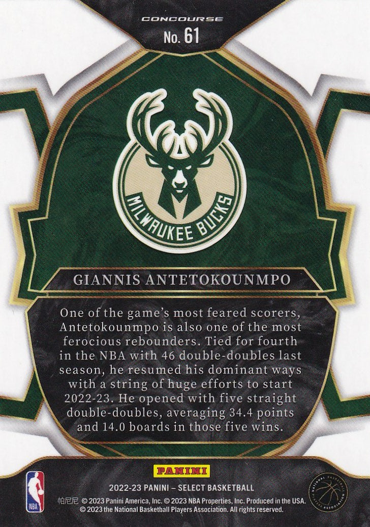 2022-23 Panini Select Basketball Blue (Retail Base) #61 Milwaukee Bucks, Giannis Antetokounmpo