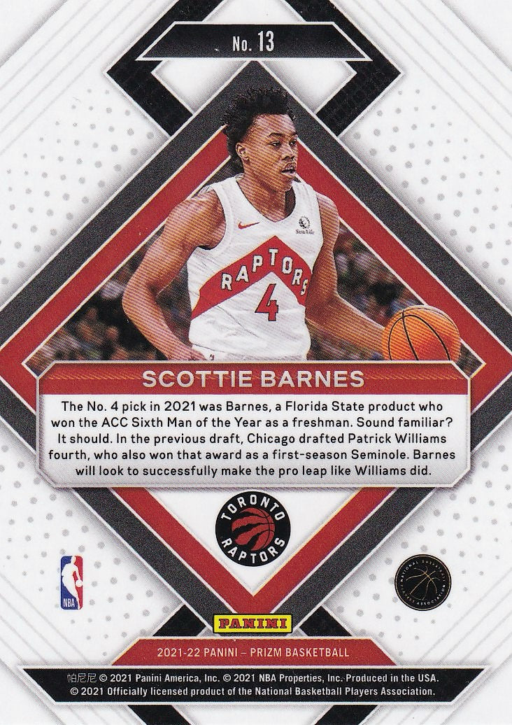 2021-22 Panini Prizm Basketball Emergent #13 Toronto Raptors (Scottie Barnes)