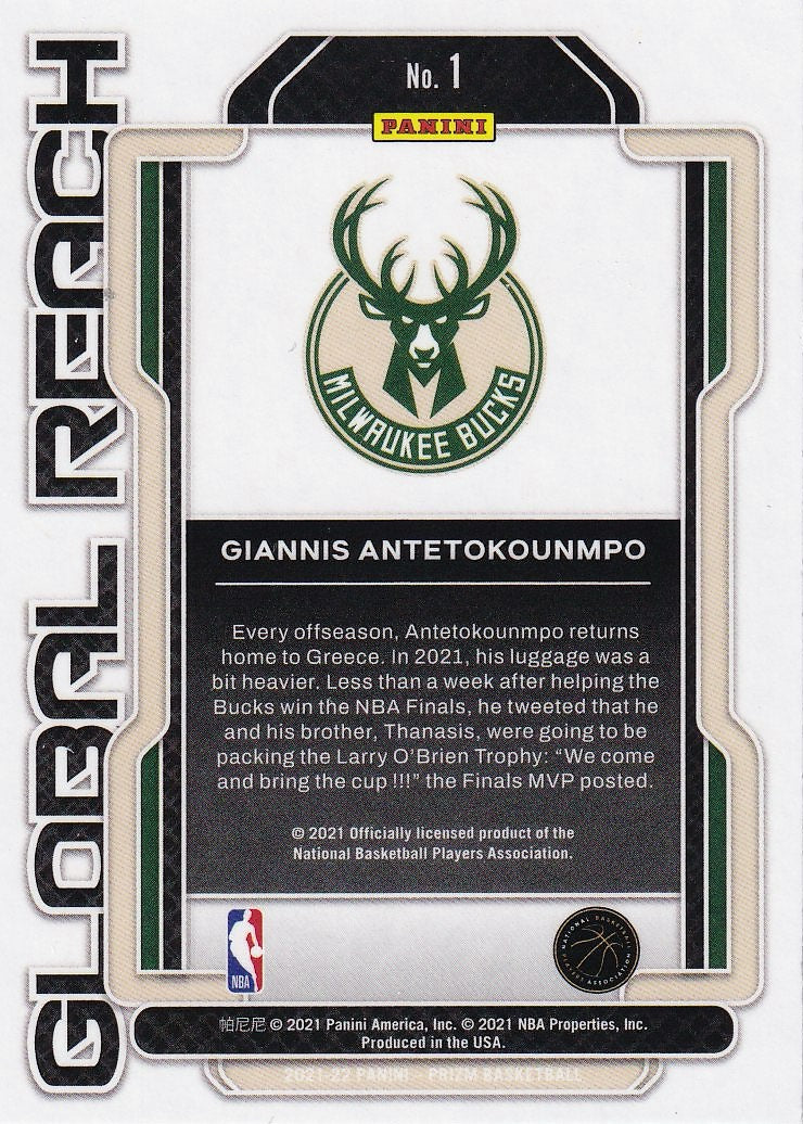 2021-22 Panini Prizm Basketball Global Reach #1 Milwaukee Bucks (Giannis Antetokounmpo)