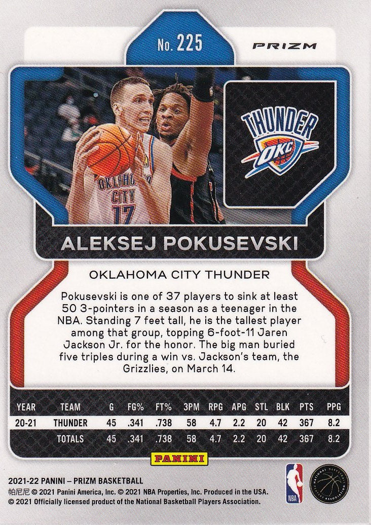 2021-22 Panini Prizm Basketball NBA 75th Anniversary #225 Oklahoma City Thunder (Aleksej Pokusevski)