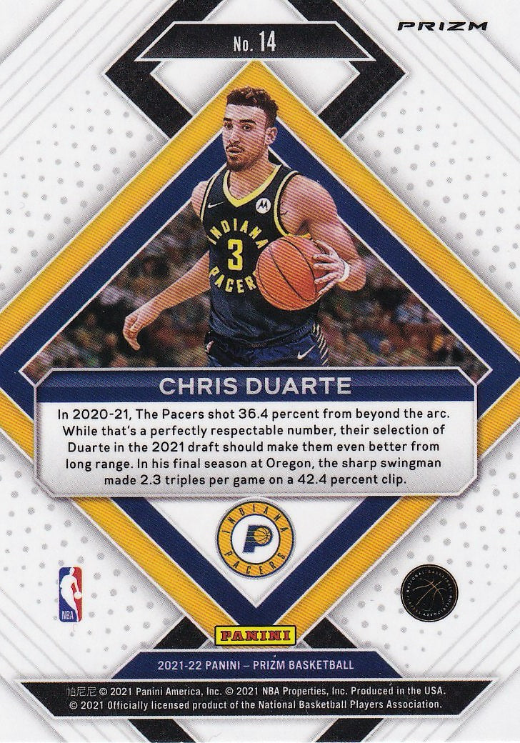 2021-22 Panini Prizm Basketball Emergent Prizms Green #14 Indiana Pacers (Chris Duarte)
