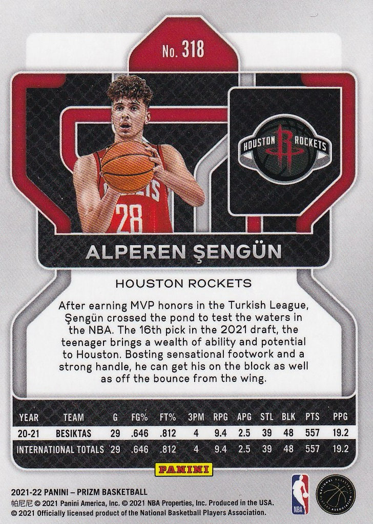 2021-22 Panini Prizm Basketball - Base #318 Houston Rockets (Alperen Sengun)