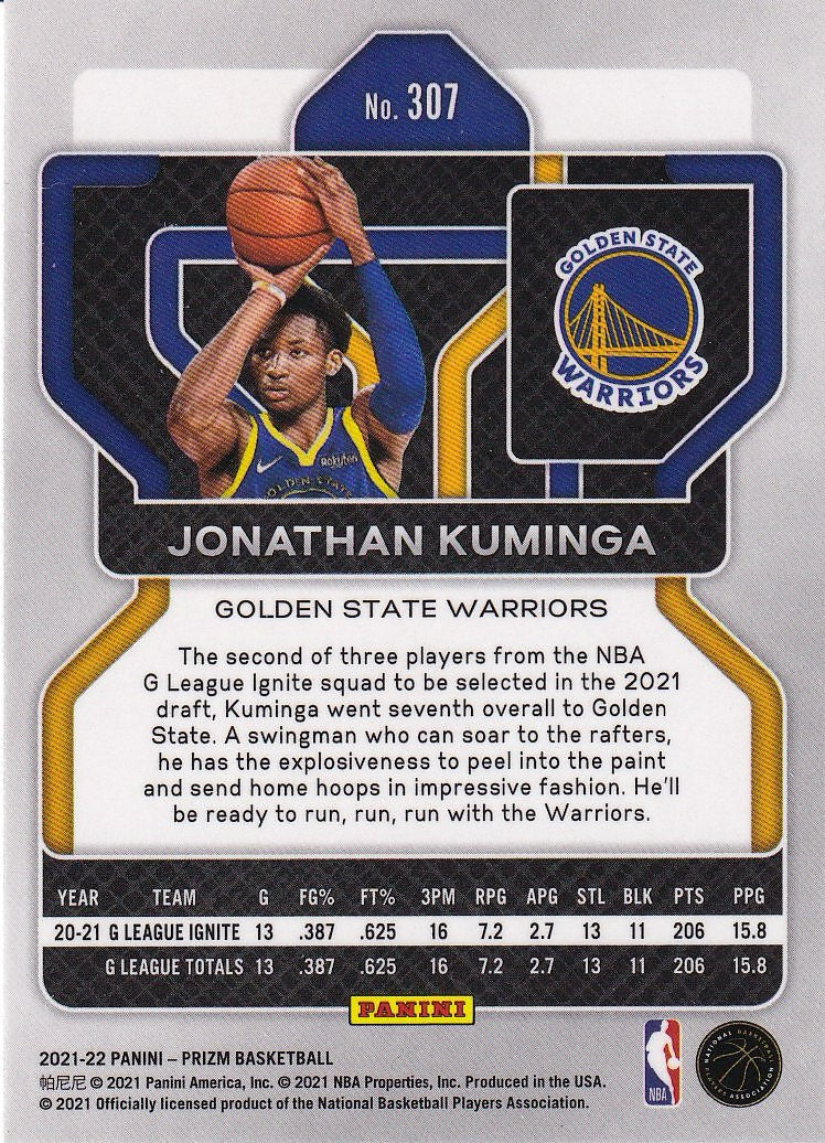 2021-22 Panini Prizm Basketball - Base #307 Golden State Warriors (Jonathan Kuminga)