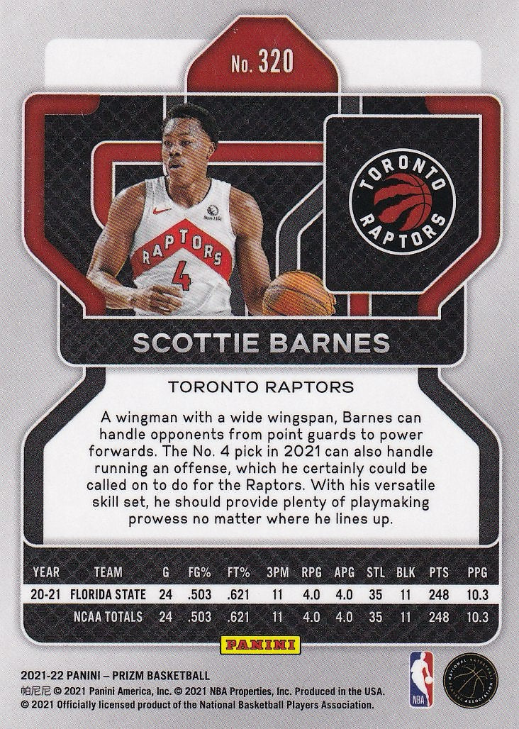 2021-22 Panini Prizm Basketball - Base #320 Toronto Raptors (Scottie Barnes)