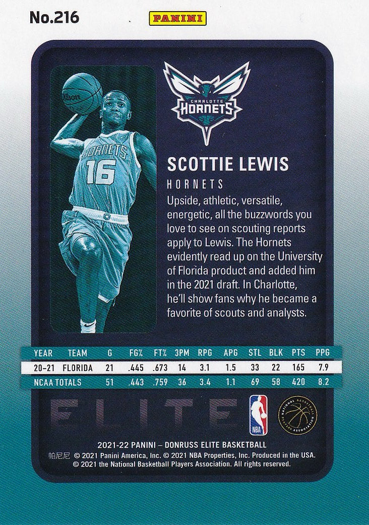 2021-22 Donruss Elite Basketball #/999 #216 Charlotte Hornets (Scottie Lewis)