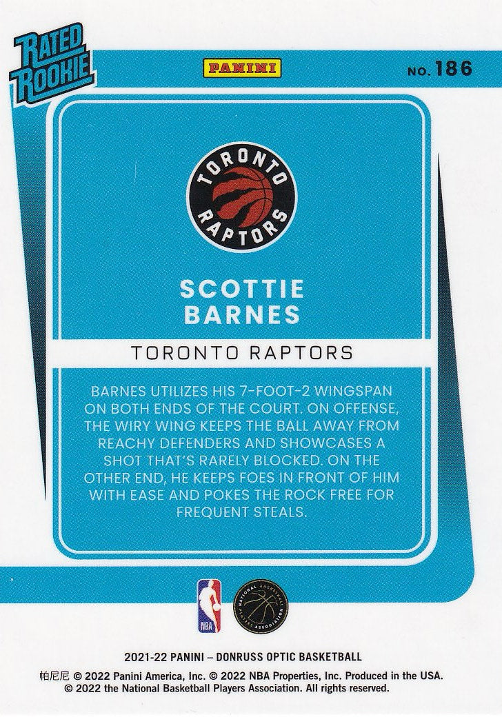 2021-22 Donruss Optic Basketball - Base #186 Toronto Raptors (Scottie Barnes)