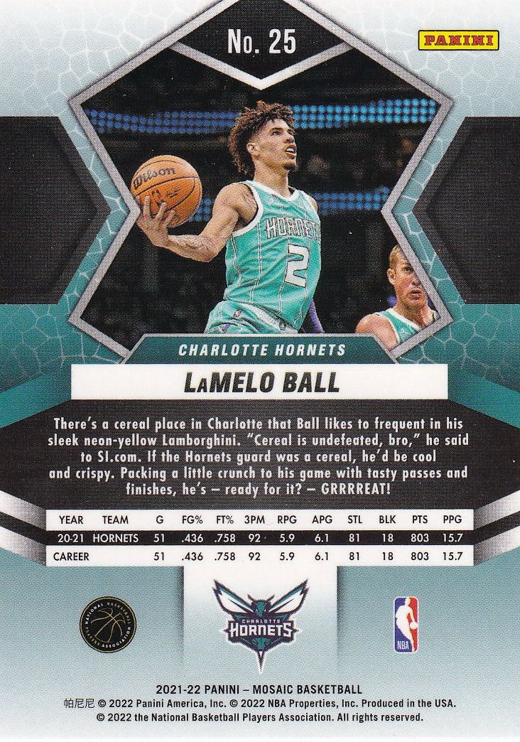 2021-22 Panini Mosaic Basketball - Base #25 Charlotte Hornets (LaMelo Ball)