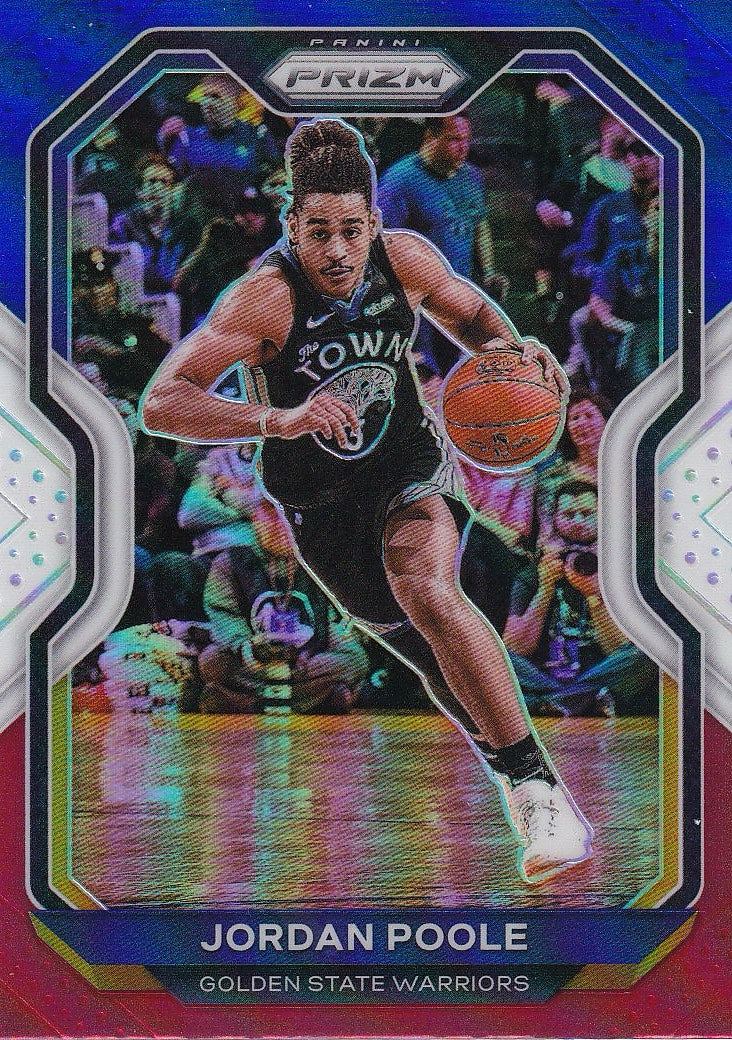 2020-21 Panini Prizm Basketball Red, White and Blue Prizms #147 Golden State Warriors, Jordan Poole