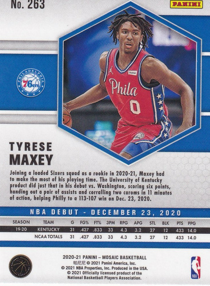 2020-21 Panini Mosaic Basketball #263 Philadelphia 76ers, Tyrese Maxey