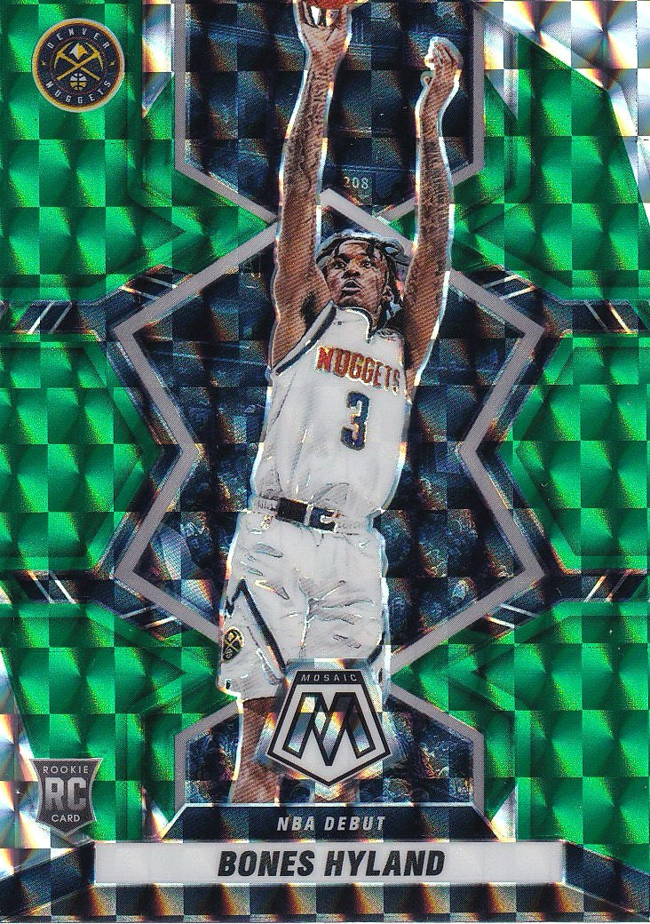 2021-22 Panini Mosaic Basketball Green #271 Denver Nuggets, Bones Hyland