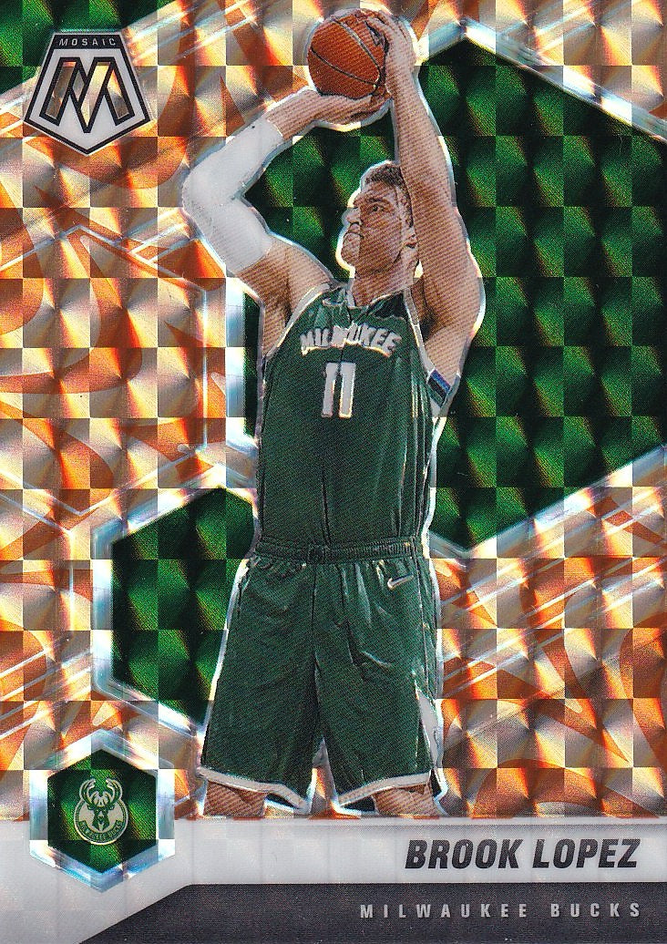 2020-21 Panini Mosaic Basketball Mosaic Reactive Orange #9 Milwaukee Bucks, Brook Lopez