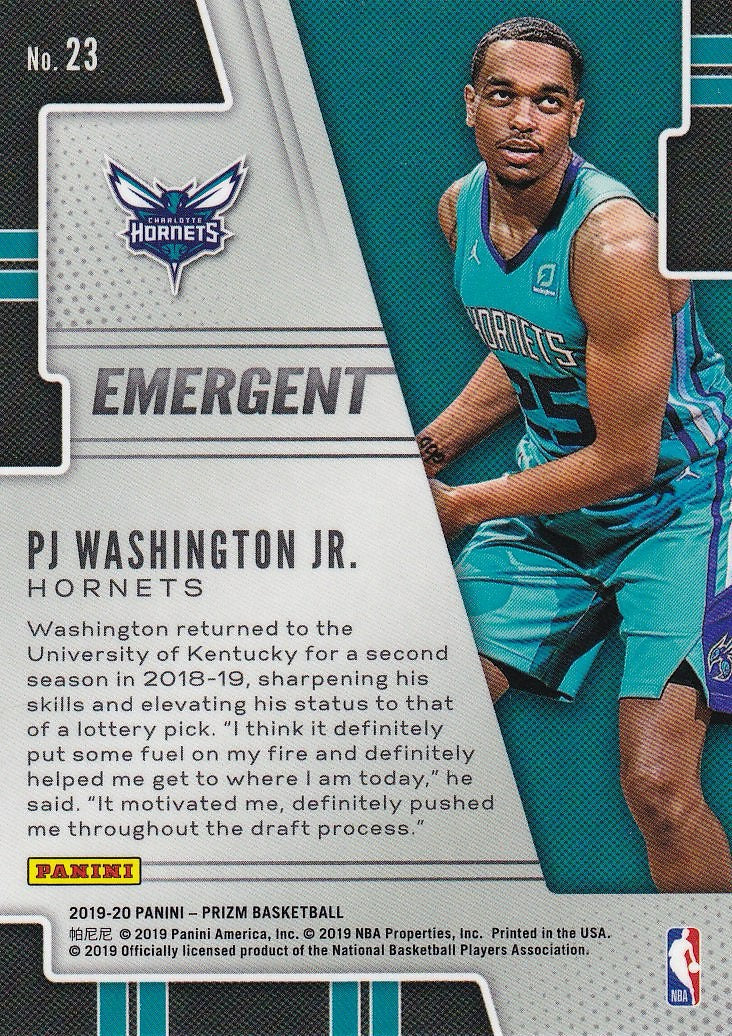 2019-20 Panini Prizm Basketball Emergent #23 PJ Washington Jr. Charlotte Hornets,