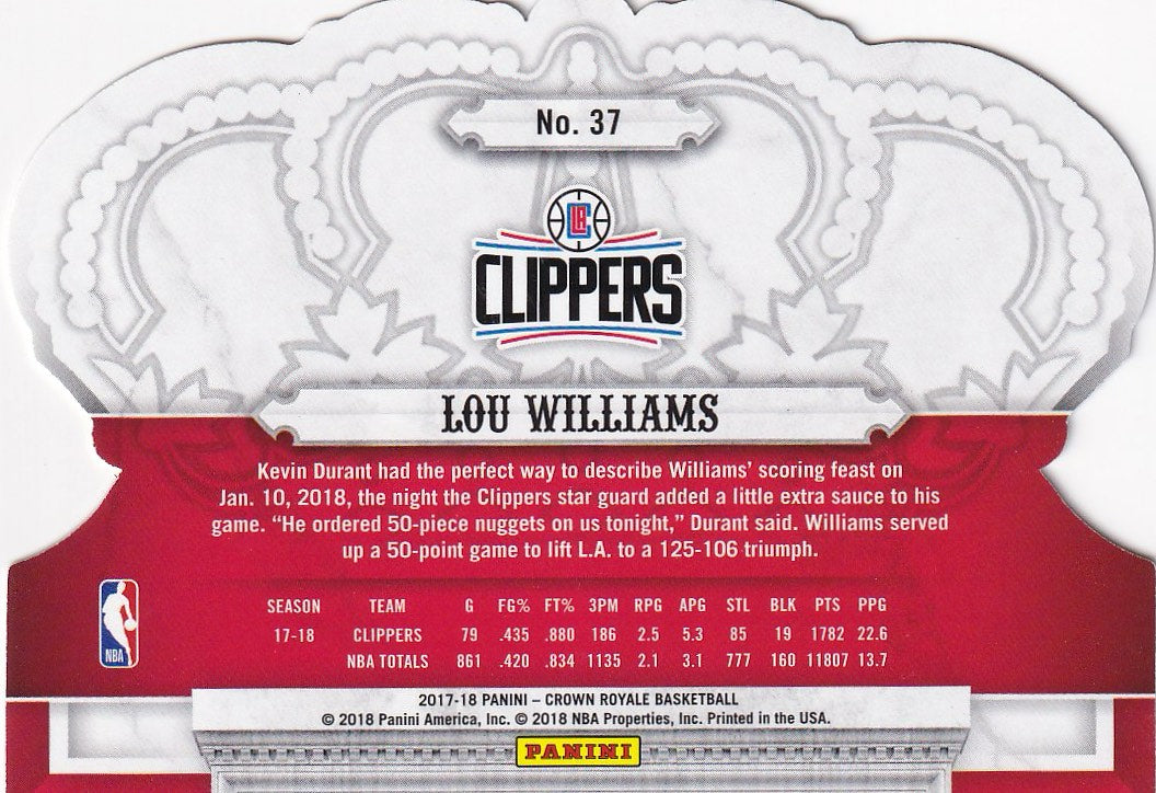 2017-18 Panini Crown Royale Basketball #37 Lou Williams Los Angeles Clippers,