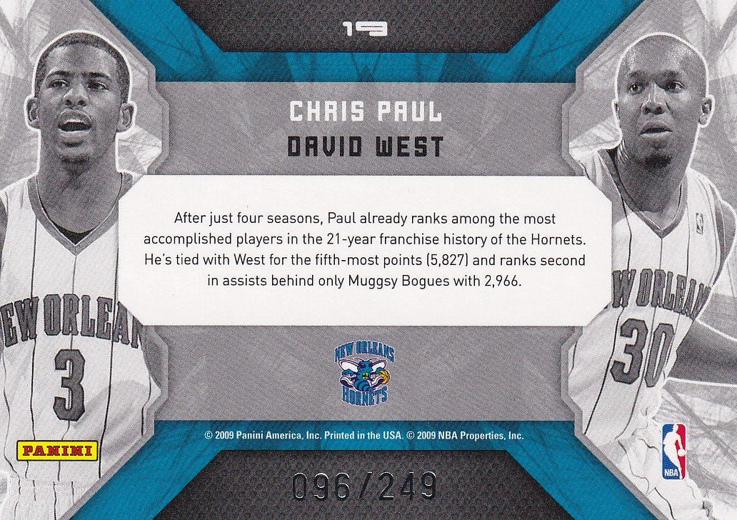 2009-10 Donruss Elite Basketball Teamwork Combos Red #/249 #19 Chris Paul / David West Charlotte Hornets, SN249