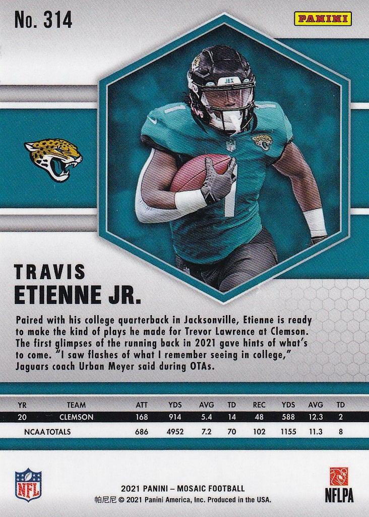 2021 Panini Mosaic Football - Base #314 Jacksonville Jaguars, Travis Etienne Jr.