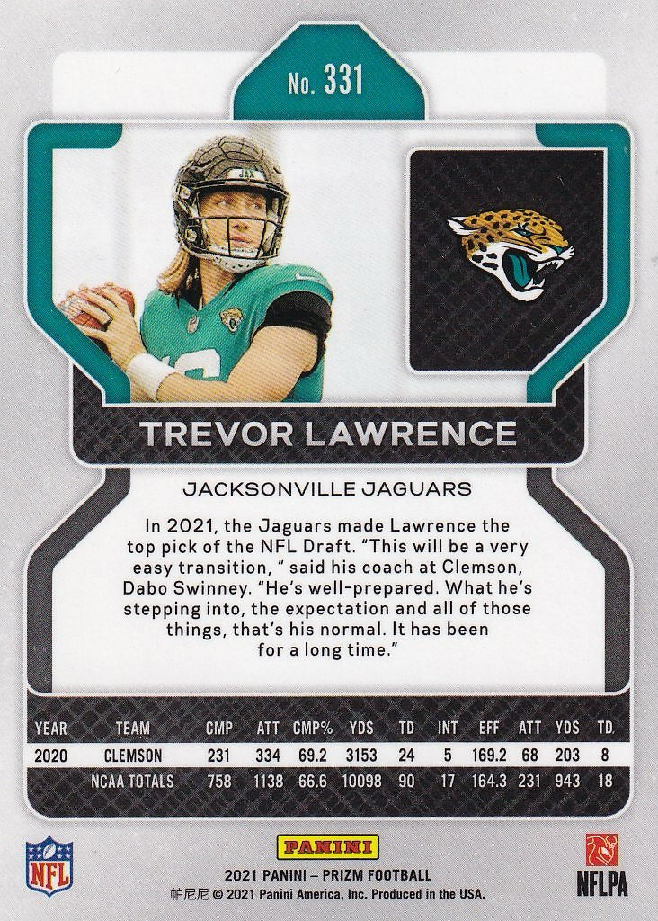 2021 Panini Prizm Football - Base #331 Jacksonville Jaguars, Trevor Lawrence