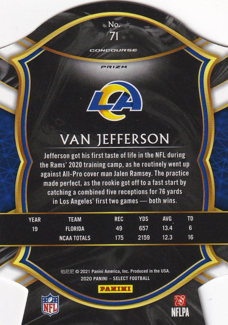 2020 Panini Select Football - Base Tri-Color Prizm Die Cut #71 Los Angeles Rams, Van Jefferson