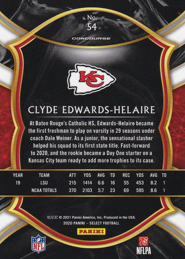 2020 Panini Select Football - Base #54 Kansas City Chiefs, Clyde Edwards-Helaire