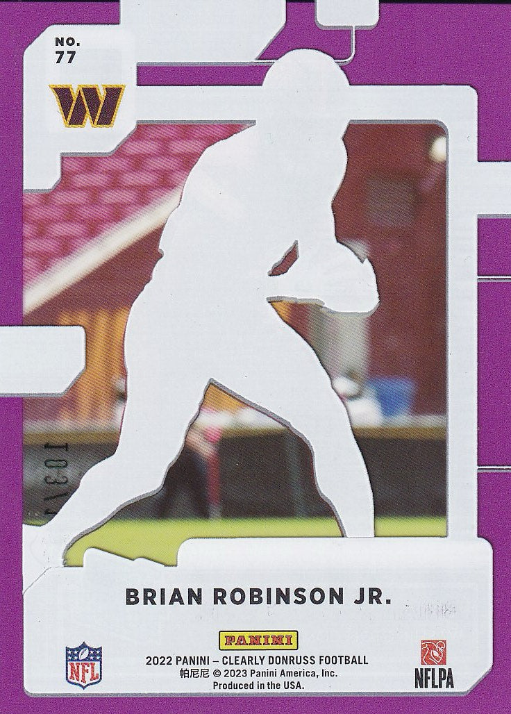 2022 Clearly Donruss Football - Base Purple #/175 #77 Washington Commanders, Brian Robinson Jr.
