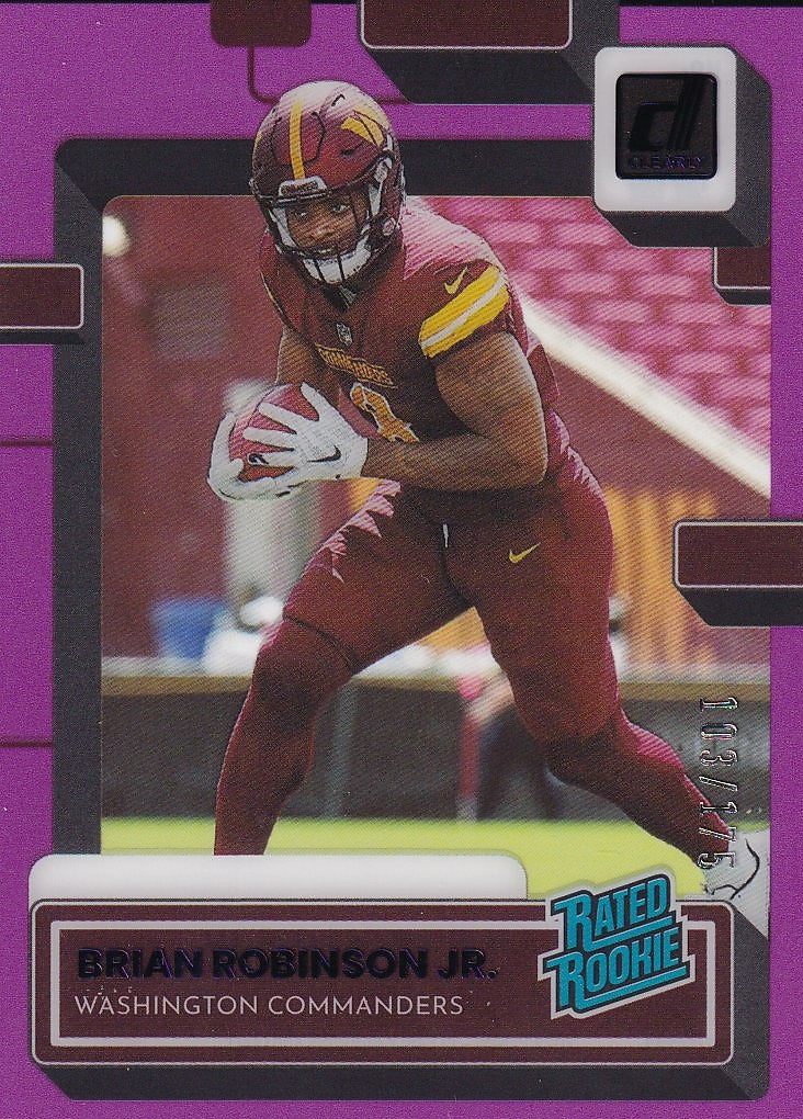 2022 Clearly Donruss Football - Base Purple #/175 #77 Washington Commanders, Brian Robinson Jr.