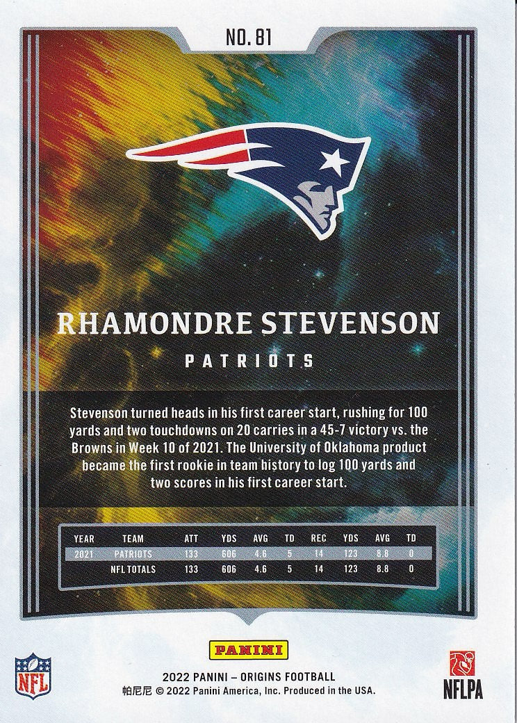 2022 Panini Origins Football - Base Turquoise #/50 #81 New England Patriots, Rhamondre Stevenson