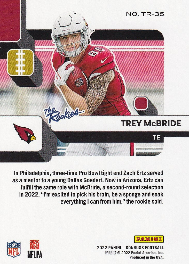 2022 Donruss Football The Rookies #TR-35 Arizona Cardinals, Trey McBride