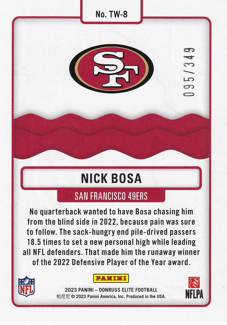 2023 Donruss Elite Football Title Waves #/349 #TW-8 San Francisco 49ers, Nick Bosa