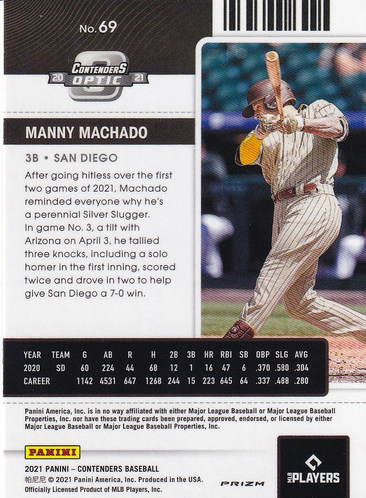 2021 Panini Contenders Baseball - Base Optic Holo #69 San Diego Padres, Manny Machado