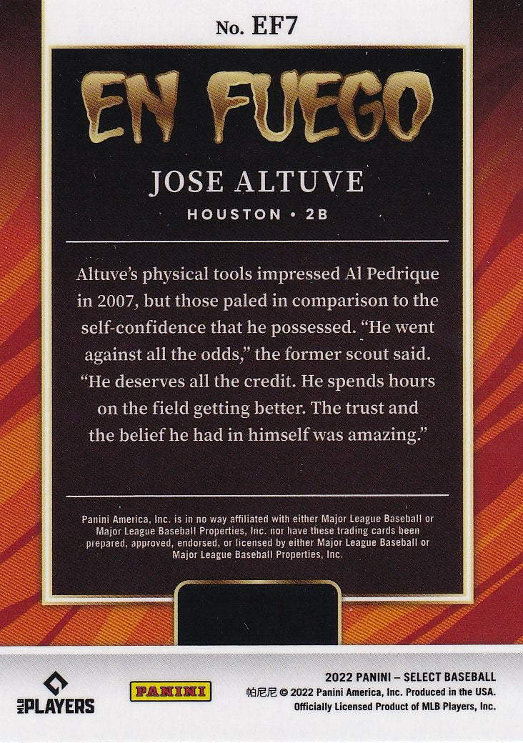 2022 Panini Select Baseball En Fuego #EF7 Houston Astros, Jose Altuve